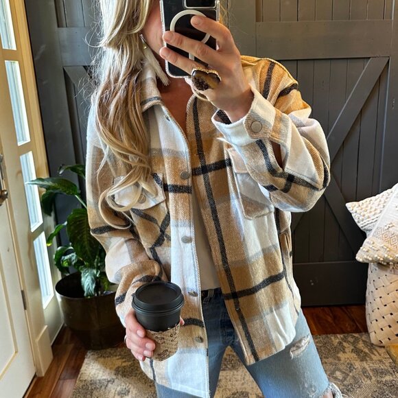 Button Front Sweater Jacket Flannel Oversized Coat - Picture 3 of 6